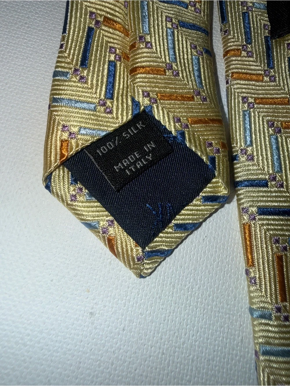 Jos. A. Bank Zigzag Silk-Style Tie in Gold, Navy, and Brown